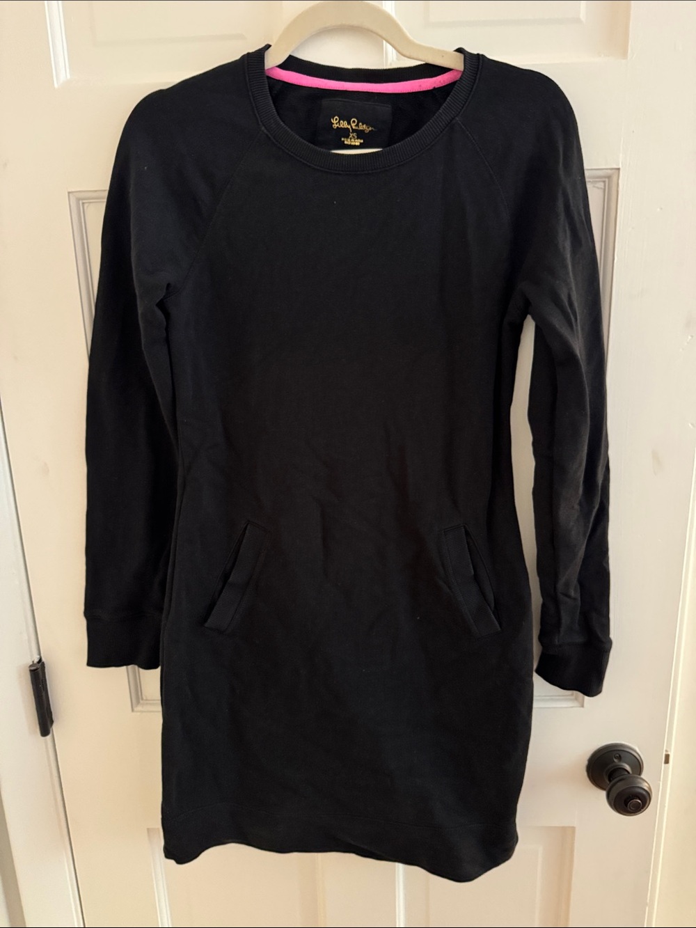 Lilly Pulitzer Black Long-Sleeve Pullover Dress with Pink Neck Trim